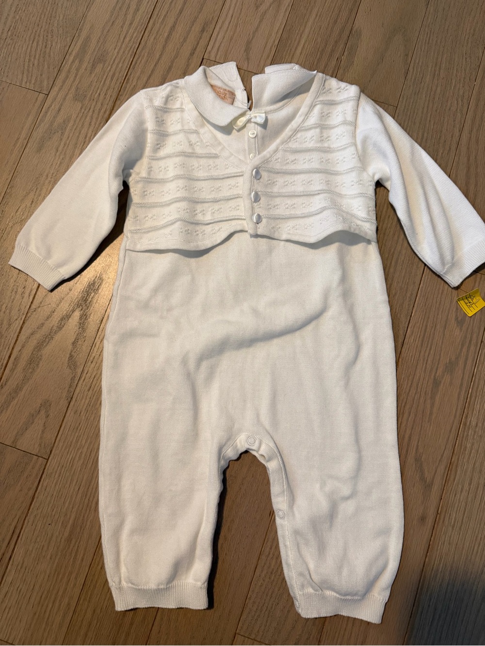 Baby Boy Baptism White Knit One-Piece with Collar